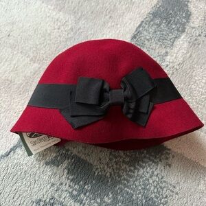 Red Cloche Hat with Black Bow